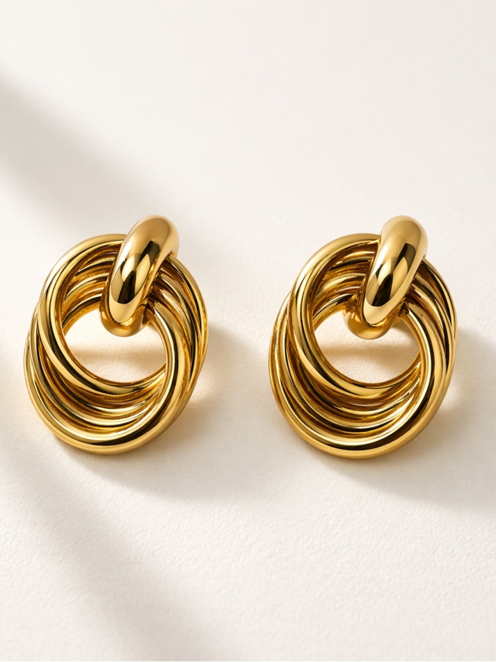 Gold Multi-Ring Drop Earrings - 18K Plated Women Jewelry